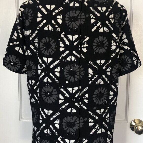 Madewell Black Print Polyester Button Back Blouse Top Womens M Medium - Picture 3 of 8